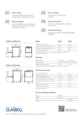 Classeq dane techniczne zmywarek